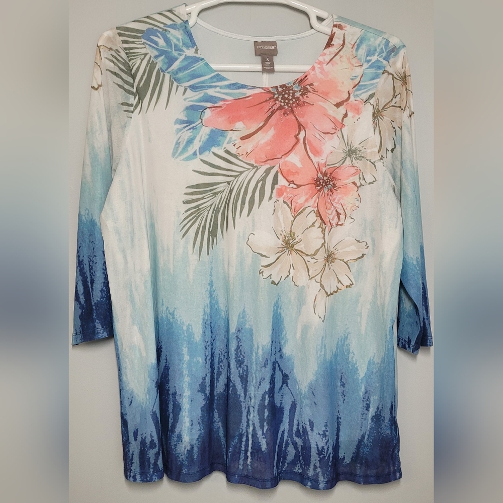 Chico's Water Color Floral Top Cico's Size 3 Is 16/18